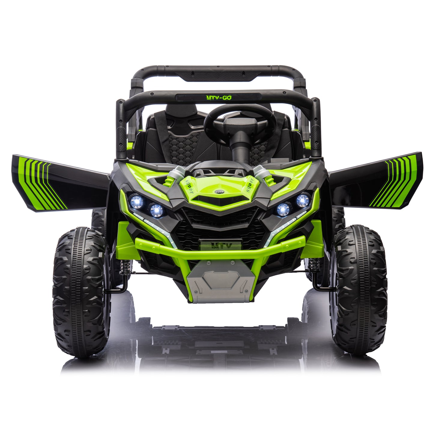 24V Two-Seater Kids Ride On UTV W/Parents Remote Control,Four-Wheel Suspension,Slow Start,Large wheel design,Anti-collision bar,Storage space,Music,USB,Bluetooth,Volume control,LED lights for Kids 3+.