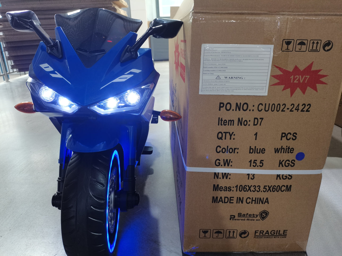 Electric motorcycle/ 12 V Kids toys motorcycle/Kids electric car/electric ride on toys for 3 4 5 6 years Boys Girls with Training Wheels/manual throttle/ drive by hand/Lighting wheels