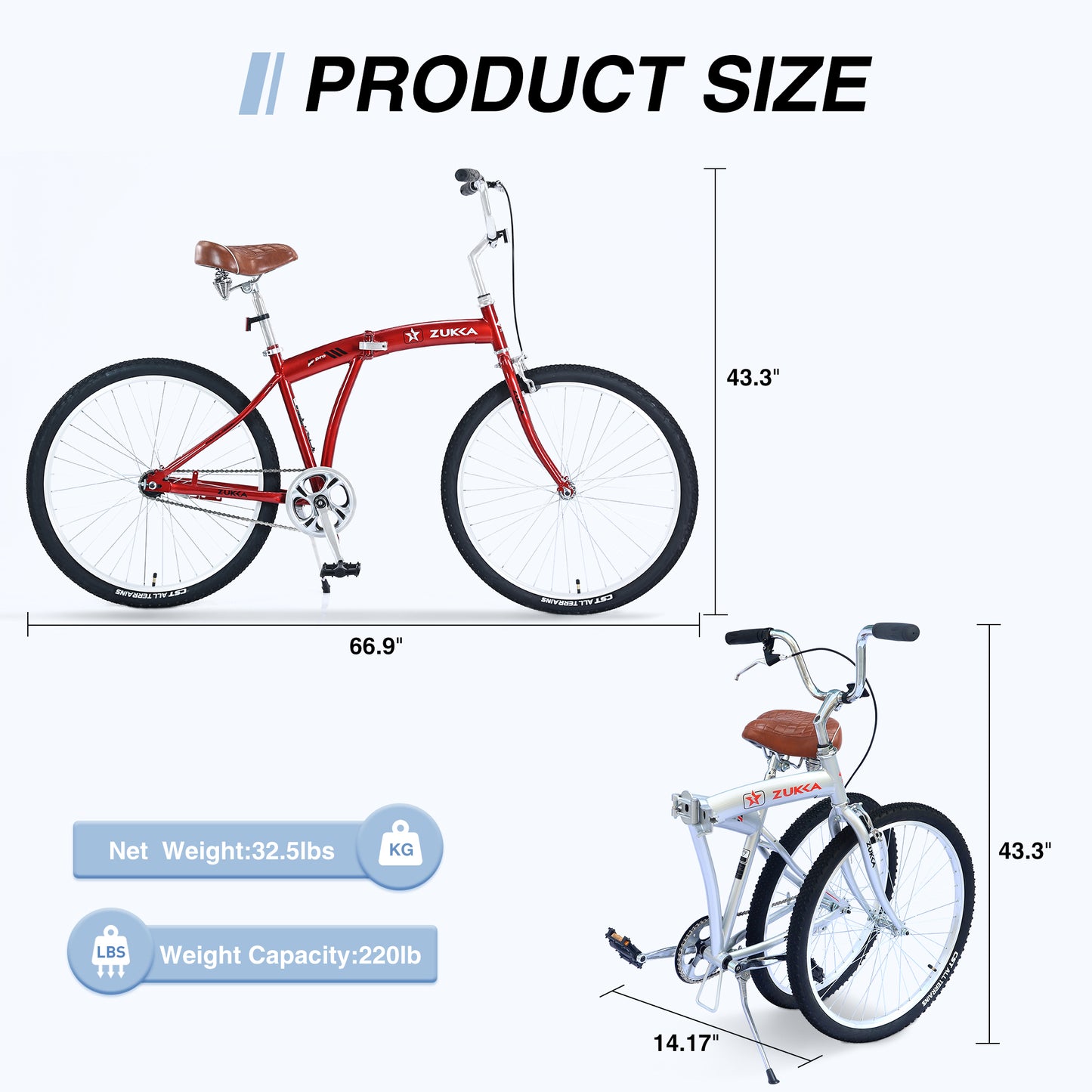 Single Speed Folding Bicycles, Multiple Colors 26"Inch Beach Cruiser Bike
