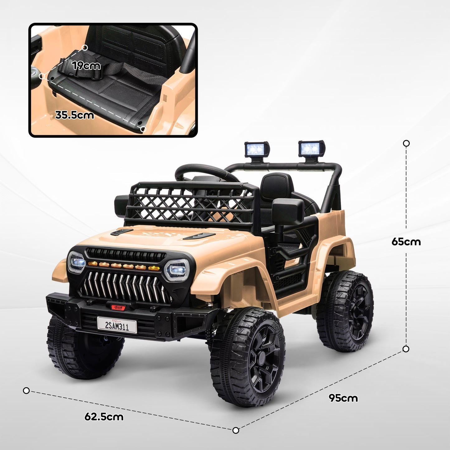 Qaba 12V Ride On Truck, Battery Powered Kids Electric Car UTV with 4 Suspension Wheels, Remote Control, 3 Speeds, LED Headlights, Horn, USB Music, Khaki