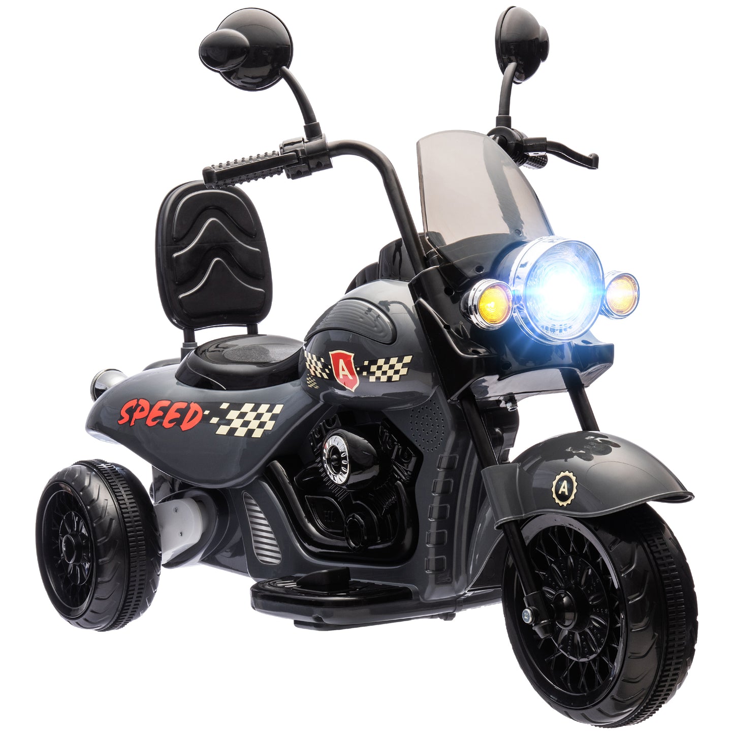 Qaba Electric Motorcycle for Kids, 3 Wheel 6V Battery Powered Chopper Motorbike, Ride on Motorcycle with Headlights, Music, Forward & Reverse for Boys and Girls Ages 3-6 Years, Gray
