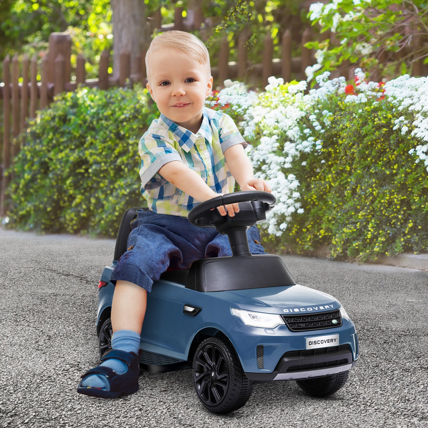 Qaba Land Rover Licensed 6V Ride on Push Car, 2 in 1 Sliding Car, Battery Powered Electric Car for Kids with Headlights Music Horn for 18-60 Months, Light Blue