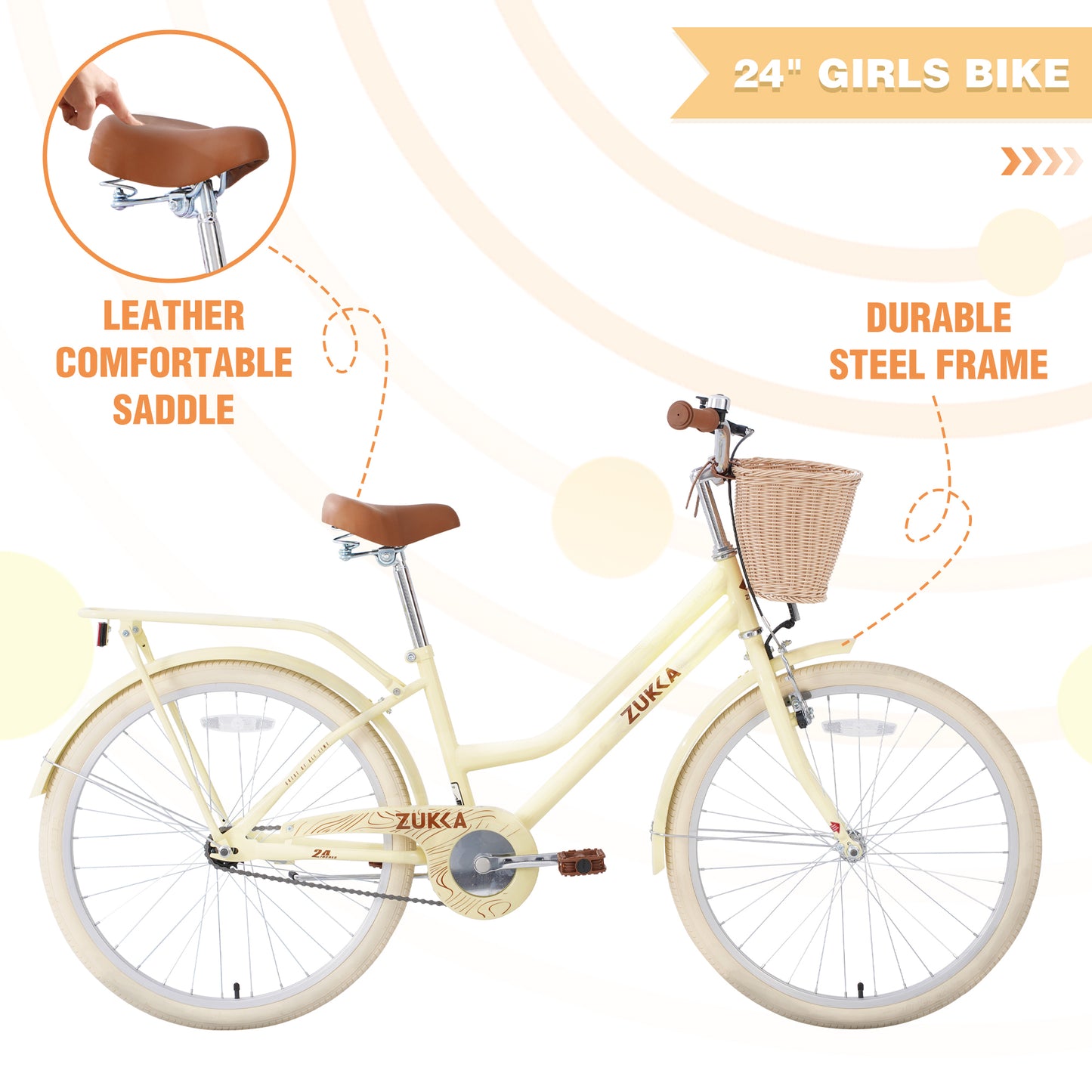 Steel Frame,Multiple Colors, for 10+Years Old Girls Bike,24 inch wheel