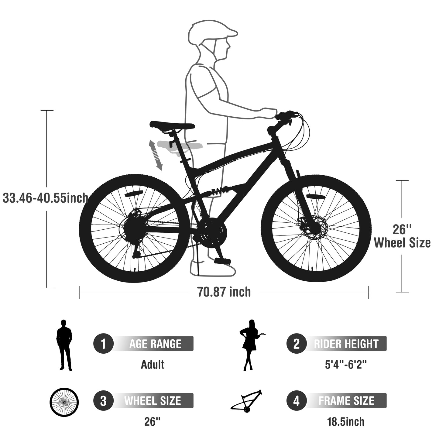 26 inch Mountain Bike 21-Speed Dual Suspension Aluminum Alloy Frame For Men and Women's Bike