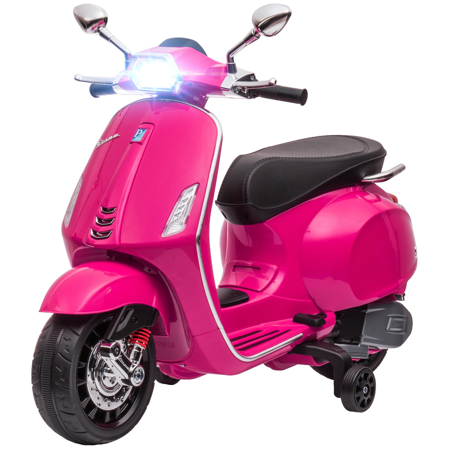 Qaba Vespa Licensed Electric Motorcycle for Kids, 6V Toddler Motorcycle, Battery-Operated Motorbike for Kids with Music, FM Radio, Headlight, Single Button Start for 3-6 Years, Pink
