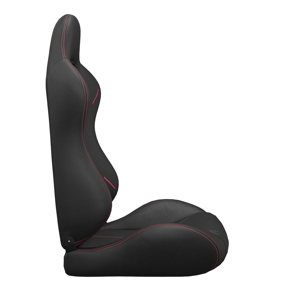 2PC Universal Bucket Racing Seats Red Stitch Red PVC Leather Reclinable Carbon Look Leather Back With Adjustor Slider(Not Including Seat Bracket ) 1 box of 2 pieces