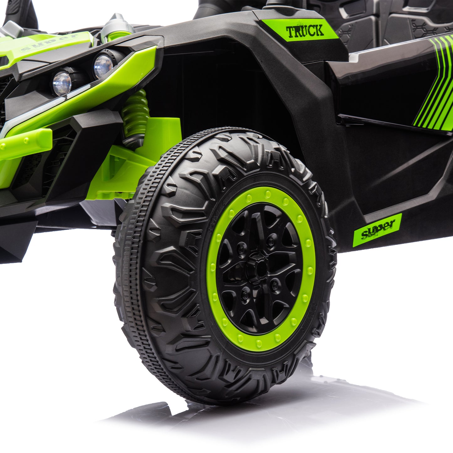 24V Two-Seater Kids Ride On UTV W/Parents Remote Control,Four-Wheel Suspension,Slow Start,Large wheel design,Anti-collision bar,Storage space,Music,USB,Bluetooth,Volume control,LED lights for Kids 3+.