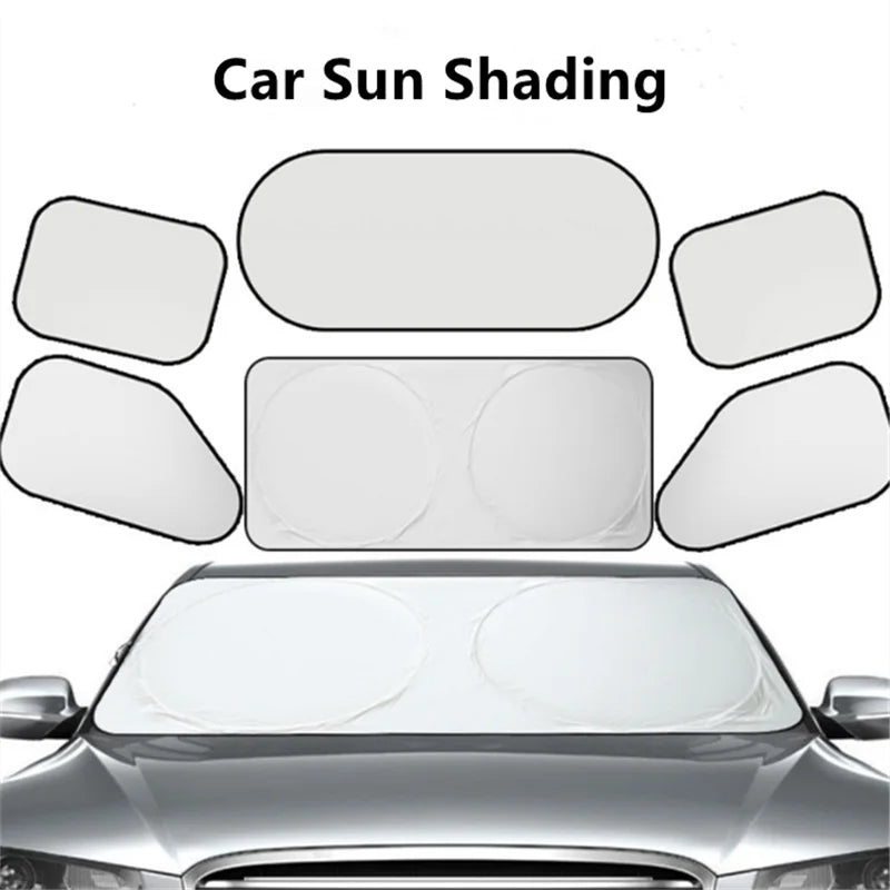 6 Pieces/Set Car Sunshade Windshield Covers Auto Window UV Protection Shield Reflective Sun Block Front Rear Back Side Foldable