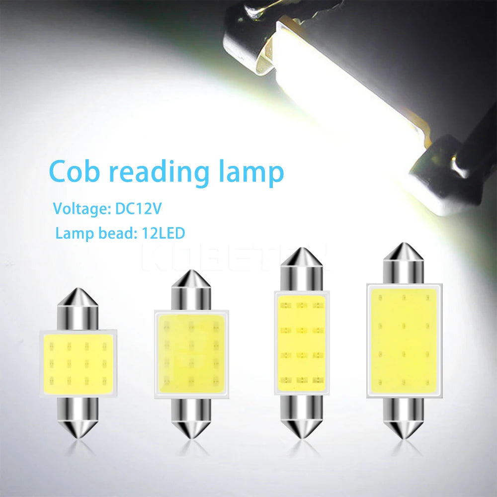 10pcs/lot 31mm 36mm 39mm 41mm COB C5W Festoon Dome Light Interior LED 1.5W 12-SMD DC12V Car LED Lights Bulbs Reading Lamp