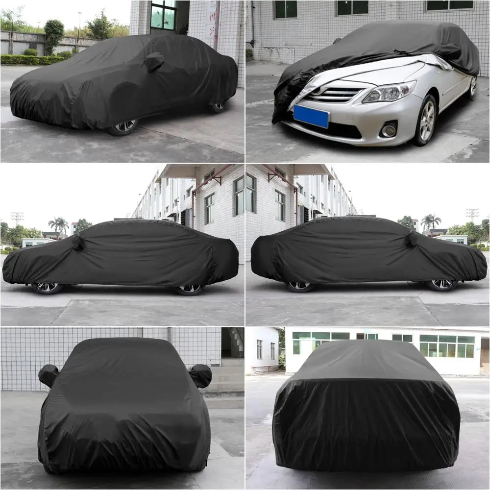 Fabric Full Car Covers Universal Breathable Waterproof Black Sun Protection Cover Dust Rain Snow Full Car Sedan SUV Protection