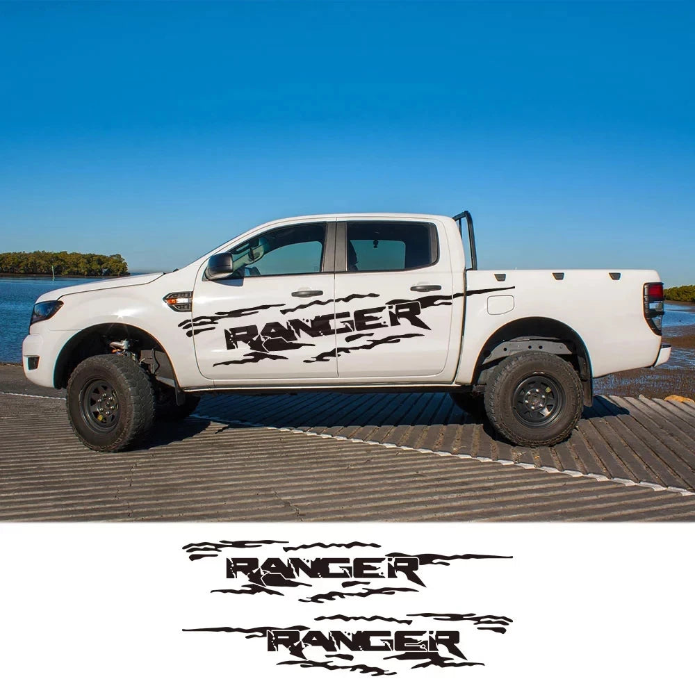 Large Size 2PCS For Ford Ranger Raptor Pickup Off Road Decals Car Styling Door Side Stickers Graphics Body Decor Car Accessories