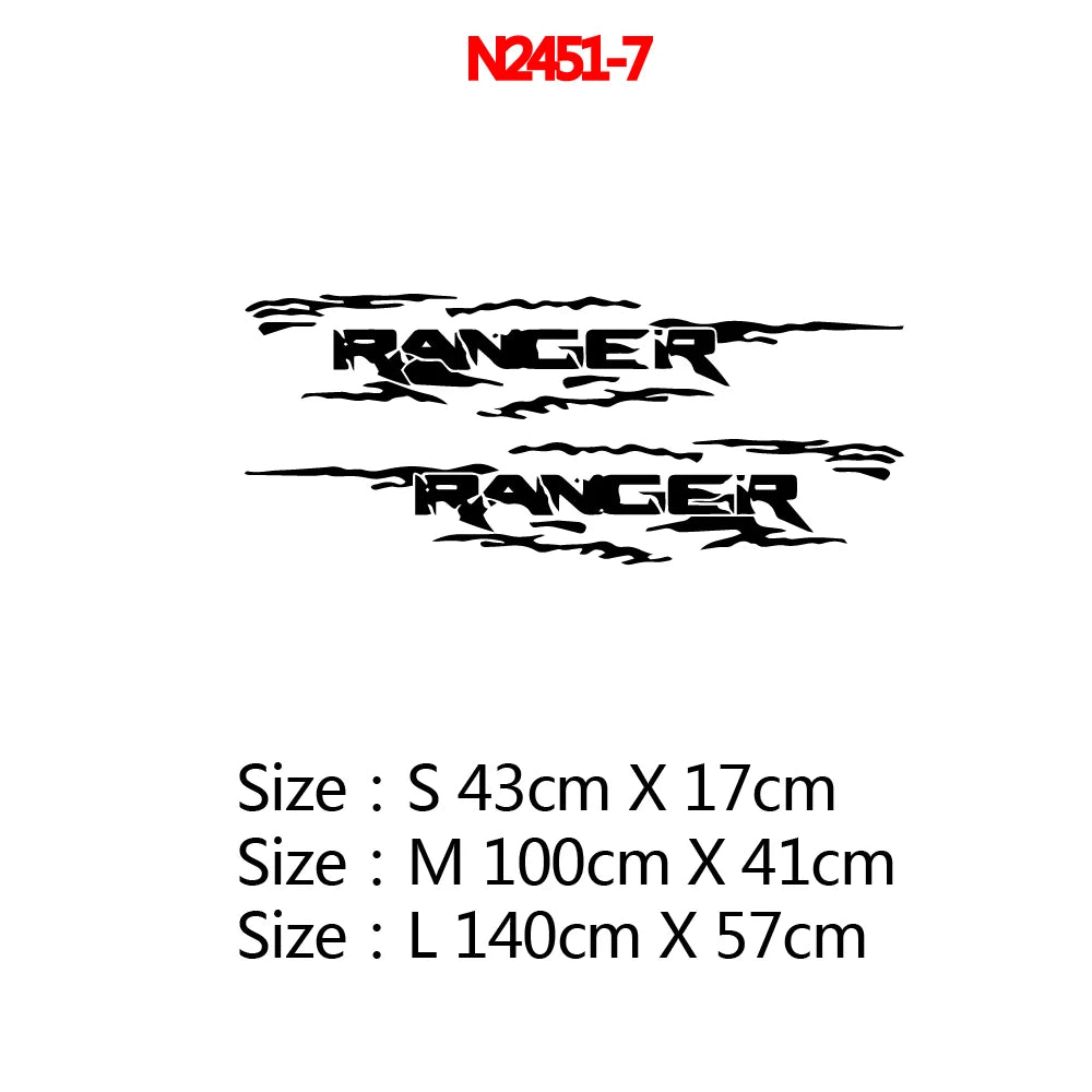 Large Size 2PCS For Ford Ranger Raptor Pickup Off Road Decals Car Styling Door Side Stickers Graphics Body Decor Car Accessories