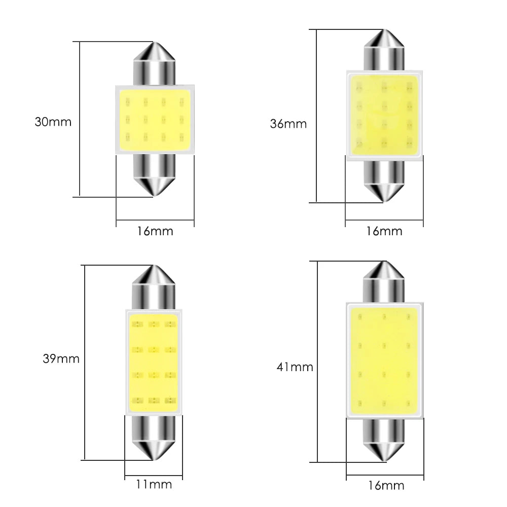 10pcs/lot 31mm 36mm 39mm 41mm COB C5W Festoon Dome Light Interior LED 1.5W 12-SMD DC12V Car LED Lights Bulbs Reading Lamp