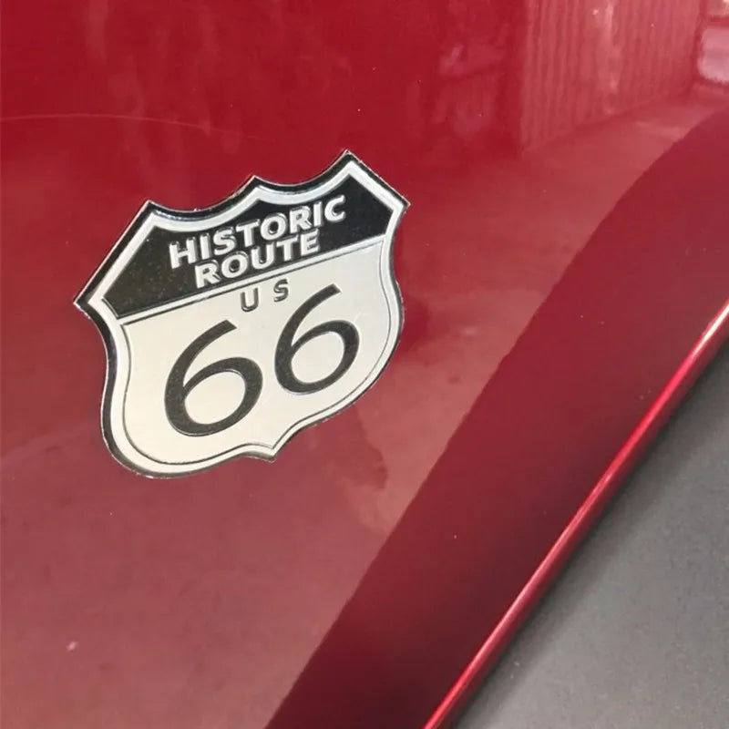 Car Emblem Badge Sticker Motorcycle Bike Helmet Decal Metal Route 66 For Cadillac XT4 XT5 US SRX Ford Buick Jeep GMC