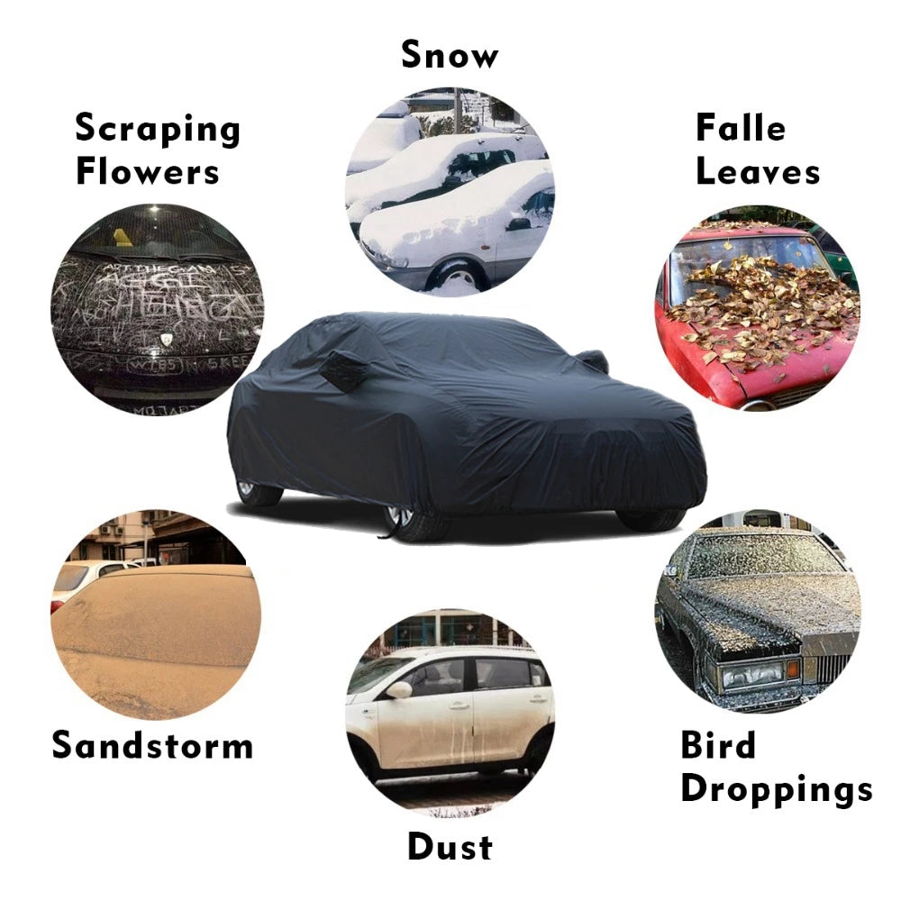 Fabric Full Car Covers Universal Breathable Waterproof Black Sun Protection Cover Dust Rain Snow Full Car Sedan SUV Protection