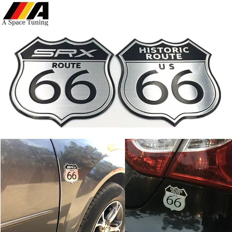 Car Emblem Badge Sticker Motorcycle Bike Helmet Decal Metal Route 66 For Cadillac XT4 XT5 US SRX Ford Buick Jeep GMC