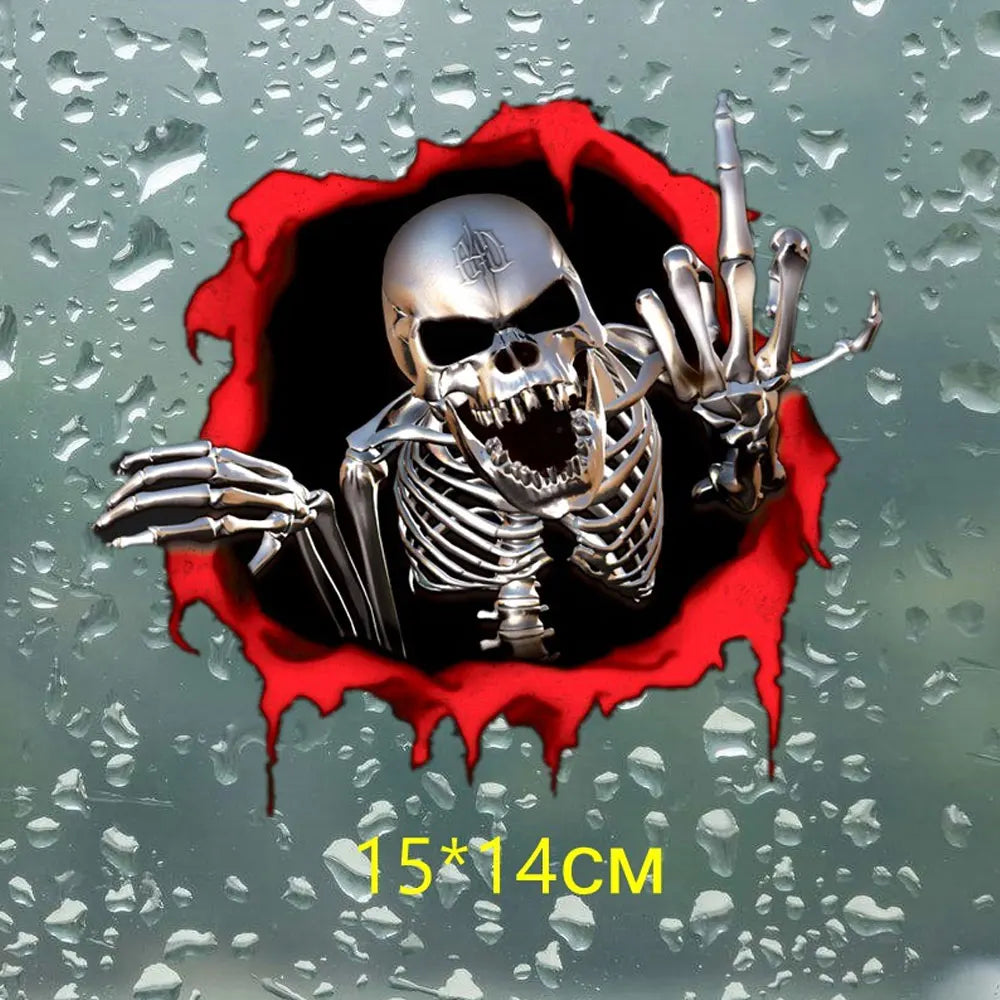 AUTCOAT 1Pcs 18*14cm Skull Middle Finger Funny Car Stickers Car Window Decorative Sticker Skull Decal for Car Decoration