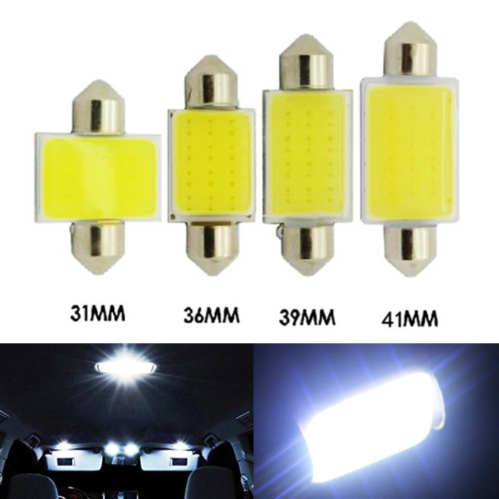 10pcs/lot 31mm 36mm 39mm 41mm COB C5W Festoon Dome Light Interior LED 1.5W 12-SMD DC12V Car LED Lights Bulbs Reading Lamp
