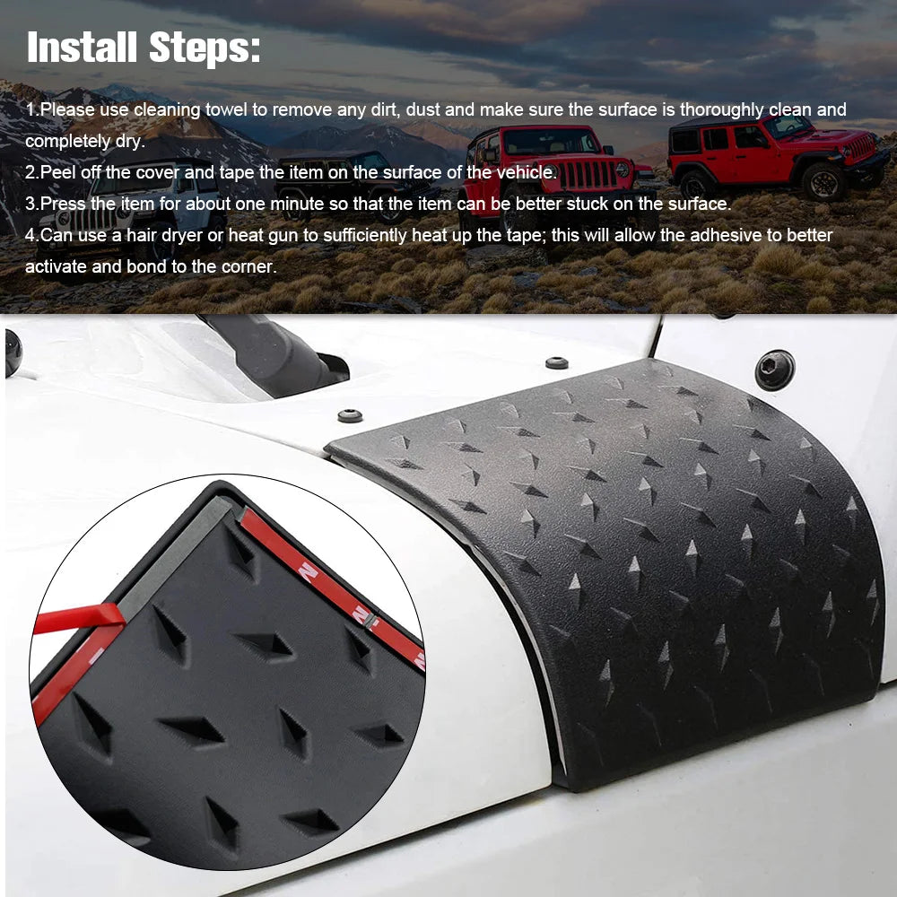 1Pair Black ABS Car Cowl Body Armor Outer Engine Hood Cowling Cover for Jeep Wrangler JK Rubicon Sahara Auto Styling Accessories