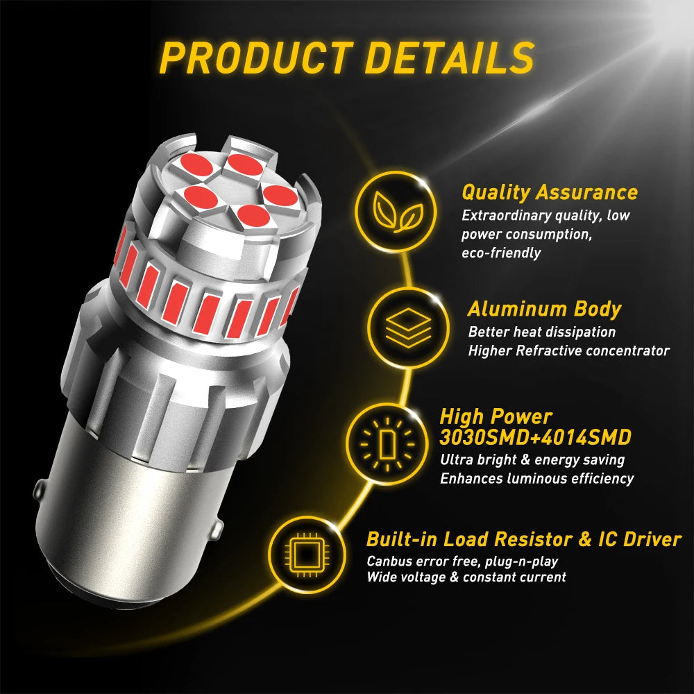 AUXITO 2X P21W BA15S LED 1156 7506 BAY15D 1157 P21/5W LED Bulbs Super Bright Car Lights Red White Brake Lights Reverse Lamp DRL