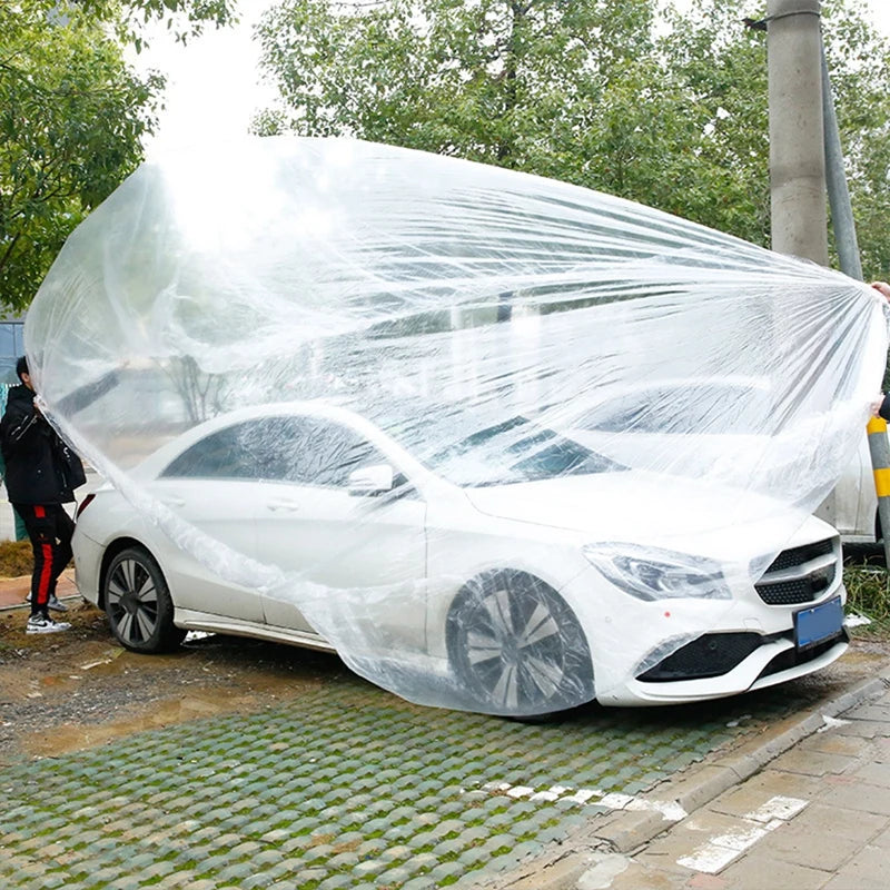 Disposable Transparent PE Car Cover with Elastic Band Universal Plastic Clear Car Protective Cover Shield for SUV Auto Car Cover