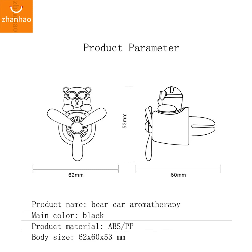 72Km Bear Car Air Freshener Teddy Bear Pilot Auto Interior Accessories Air Outlet Propeller Fragrance Bulldog Perfume Diffuser
