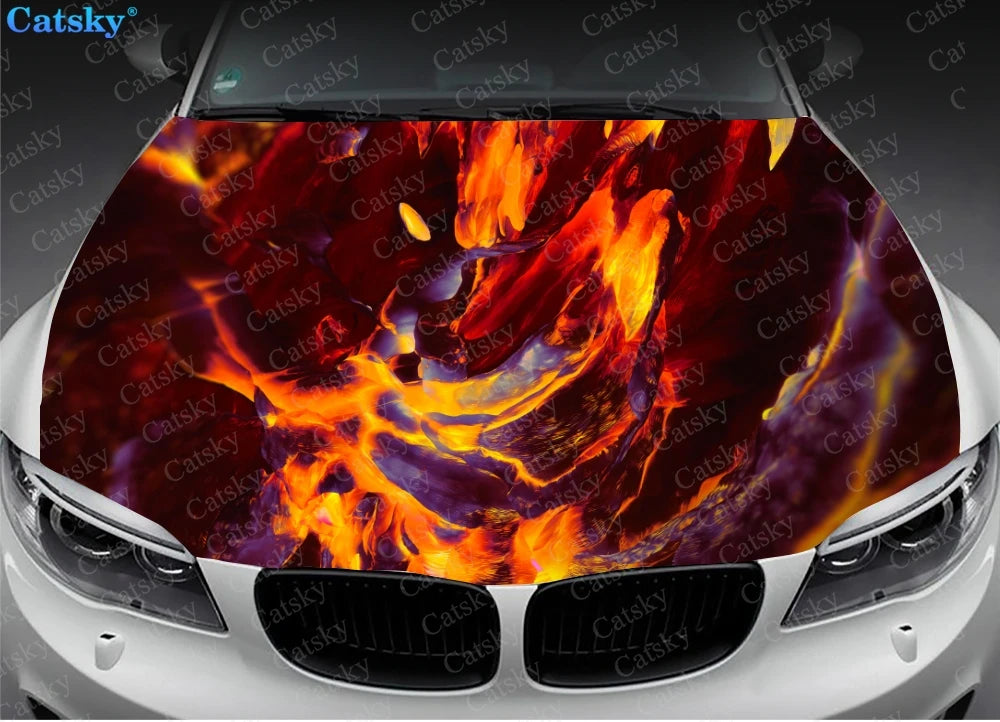 Abstract - Orange Car Hood Vinyl Stickers Wrap Vinyl Film Engine Cover Decals Sticker Universal Car Hood Protective Film