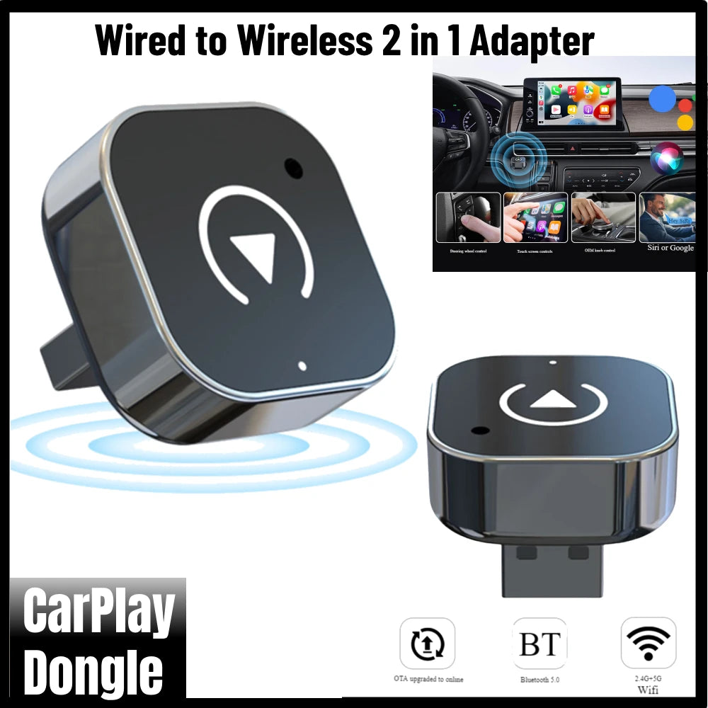 2 in 1 Wireless CarPlay Adapter Android Auto AI Smart Box Plug&Play Car Intelligent Systems For VW/Toyota/Nissan/Honda/Ford/Benz