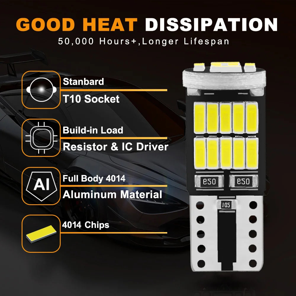 4/10pcs T10 W5W 194 501 Led Canbus No Error Car Interior Light 26 SMD 4014 Chip Pure White Instrument Lights Bulb Lamp