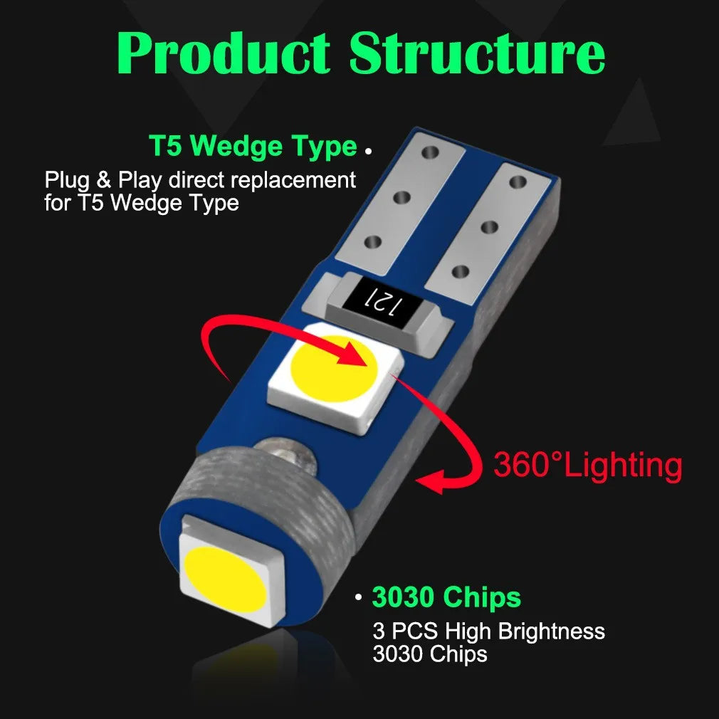 10Pcs T5 Led Bulb W3W W1.2W Led Canbus For Air conditioner button light Instrument LED Lights Dashboard Warning Indicator Button