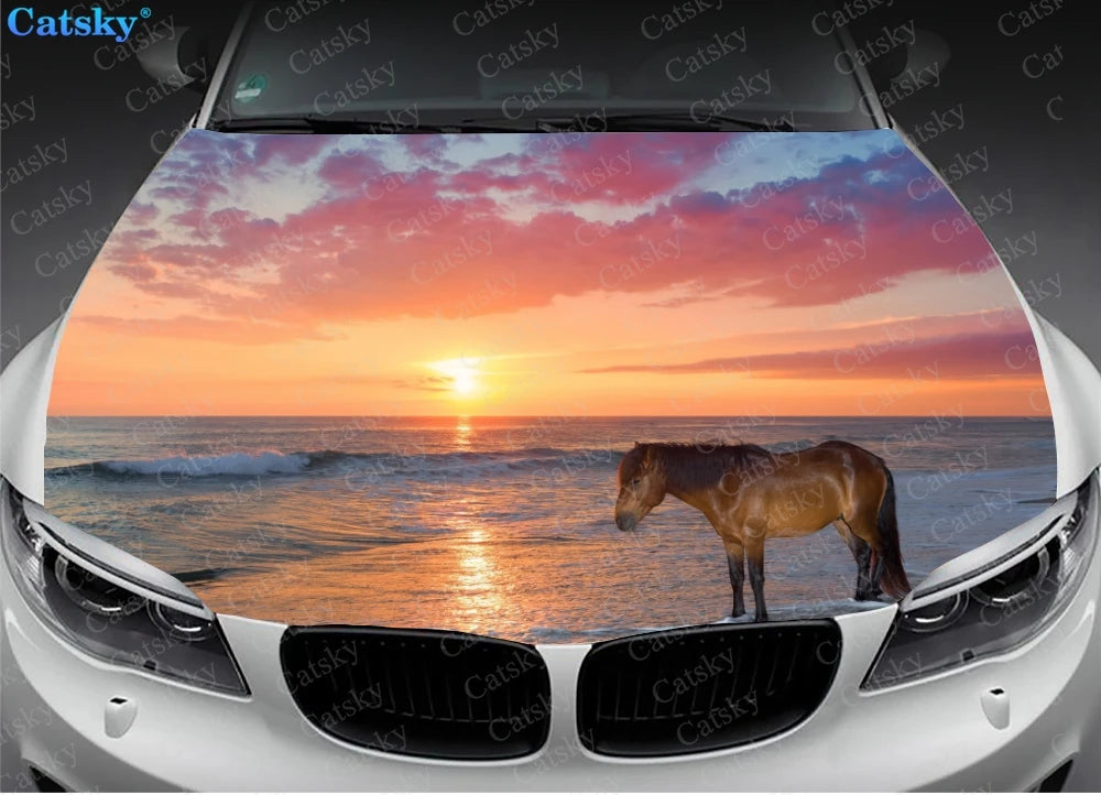 Animal - Horse Art Print Car Hood Vinyl Stickers Wrap Vinyl Film Engine Cover Decals Sticker on Car Auto Accessories