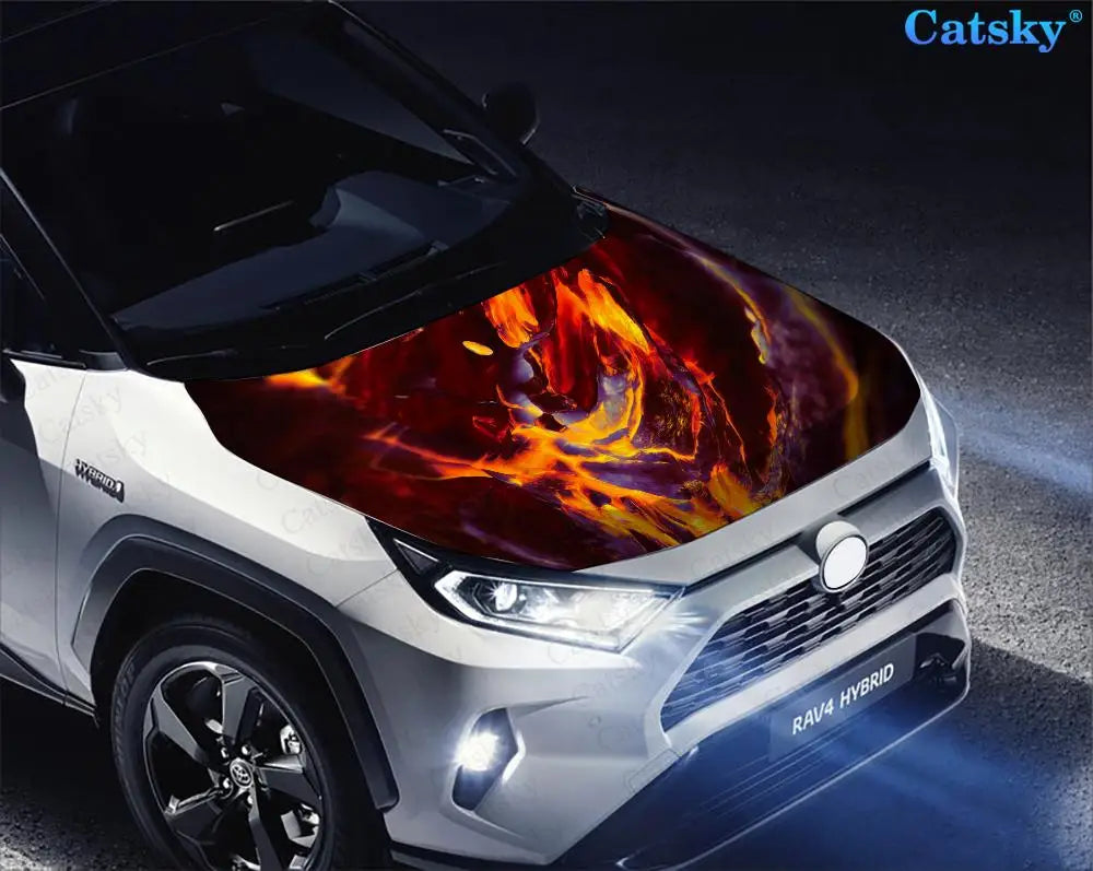 Abstract - Orange Car Hood Vinyl Stickers Wrap Vinyl Film Engine Cover Decals Sticker Universal Car Hood Protective Film