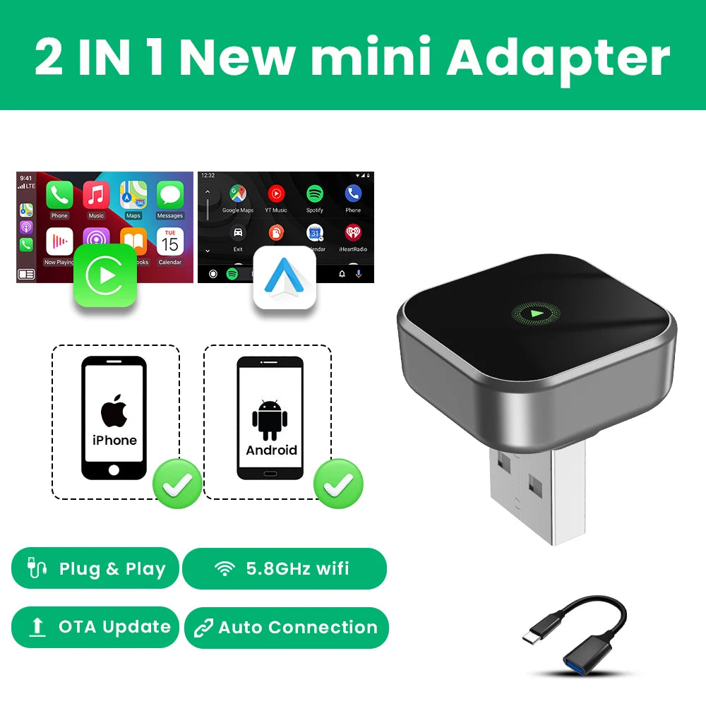 CarPlay Android Auto Wireless Adapter Plug And Play Bluetooth WiFi Auto Connection For Kia Jeep Audi Volvo Peugeot Opel Renault