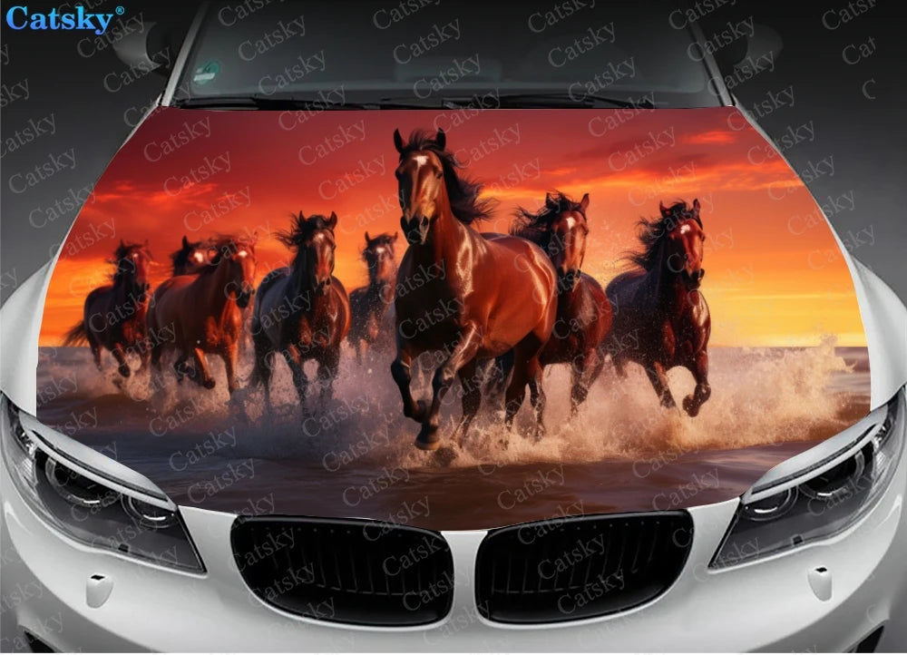 Horses Running in the Sunset Car Hood Decal Truck Decals Vinyl Sticker Graphic Wrap Stickers Trucks Cars Bonnet Vinyls