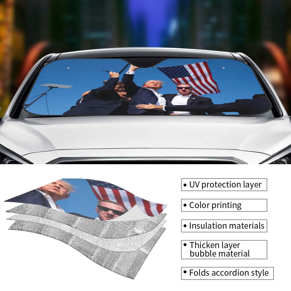 Donald Trump Shot Scene Windshield Sunshade 2024 Shooting at Trump Rally Car Front Window Visor Sun Visor Sunscreen Curtain