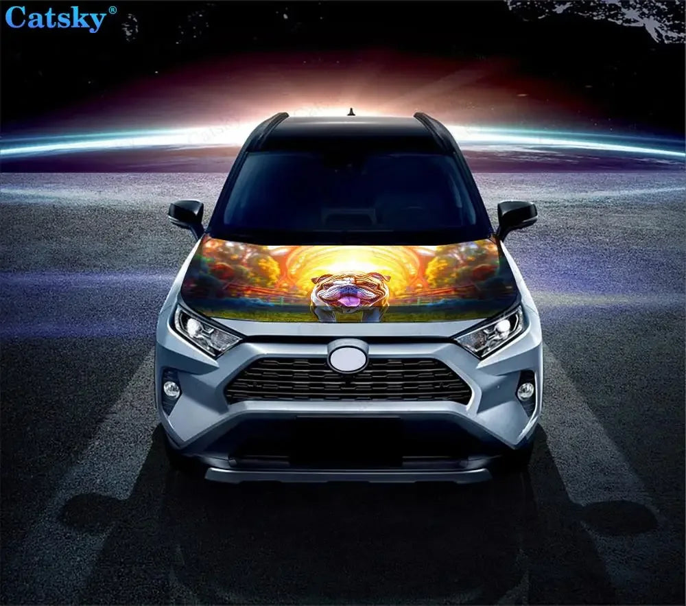 Colorful English Bulldog Car Hood Vinyl Stickers Wrap Vinyl Film Engine Cover Decals Sticker on Car Auto Accessories