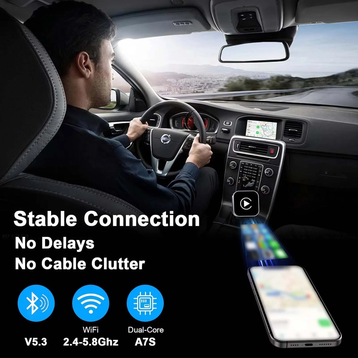 Car AI Box Carplay Android Auto Wireless Adapter 2 In 1 Mini Box Wireless Adapter Plug And Play 2.4-5.8GHz WiFi Bluetooth