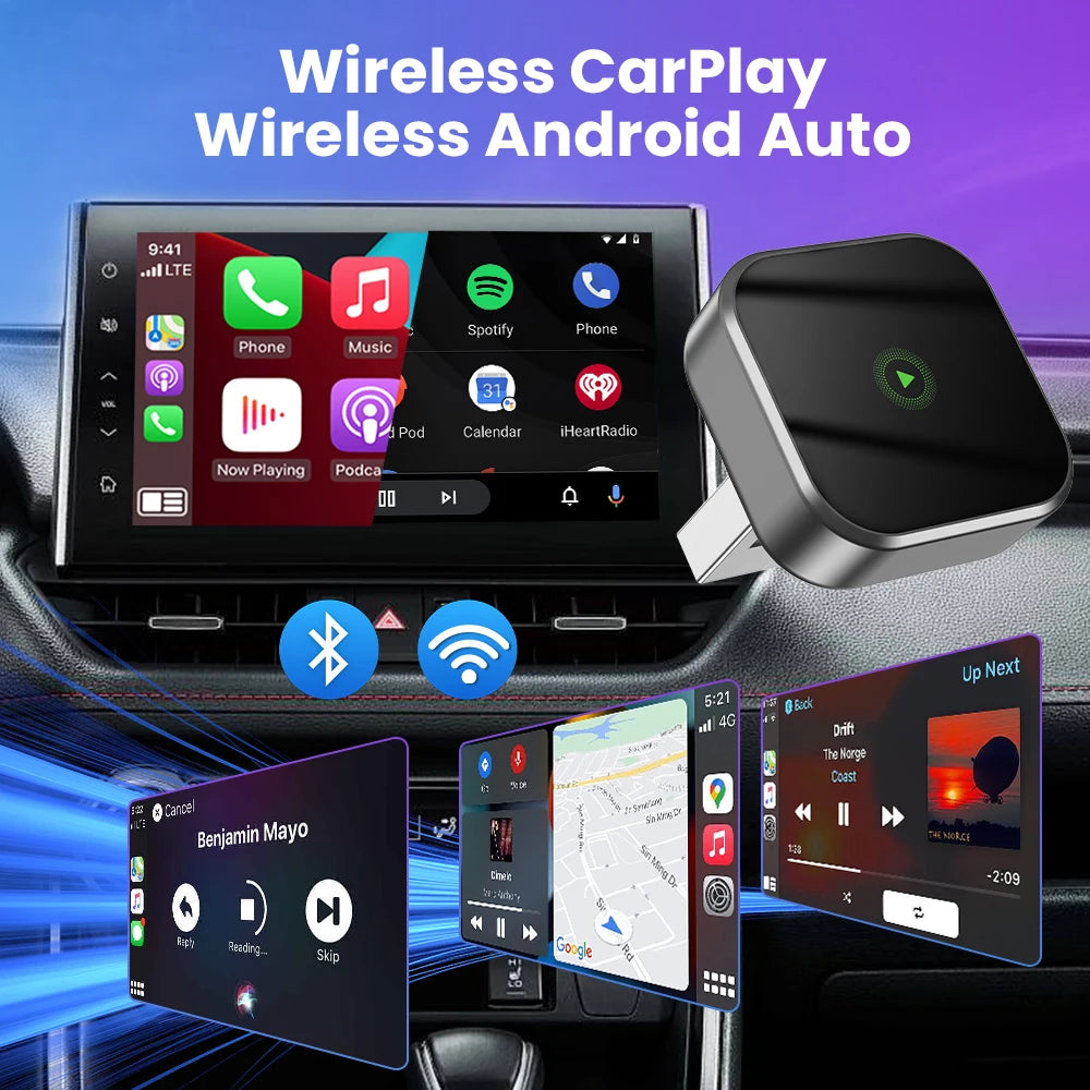 2in1 Wireless CarPlay Android Auto Adapter Smart Dongle Plug And Play Connection OTA Update Universal For 98% Wired Carplay Cars