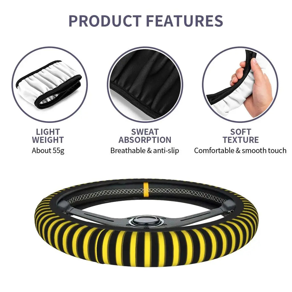 38cm Bright Yellow Patterns Car Steering Wheel Cover Anti Slip and Sweat Absorption Comfortable Auto Steering Wheel Protector