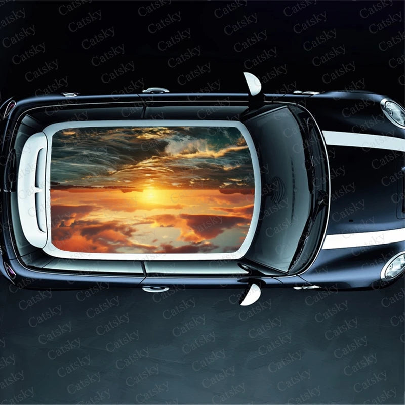 Sea Beach with Sunset Car Roof Sticker Wrap Racing SUV Accessories Packaging Painted PVC Custom Car Graphic Decal