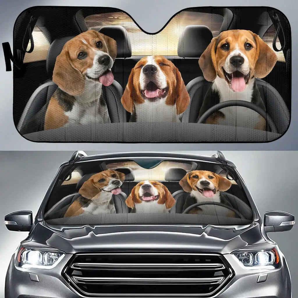Driving Three Cat Dog Animals Car Auto Sunshades Heat Resistant, UV Resistant Car Auto Sunshades