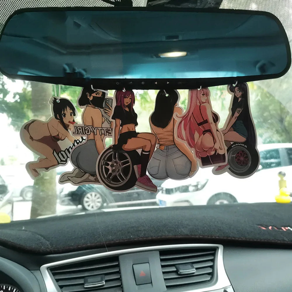 New Car Air Freshener Sexy Anime Girl Hanging Rearview Mirror Perfume Turbo Brake Disc Absorber Solid Paper JDM Accessories