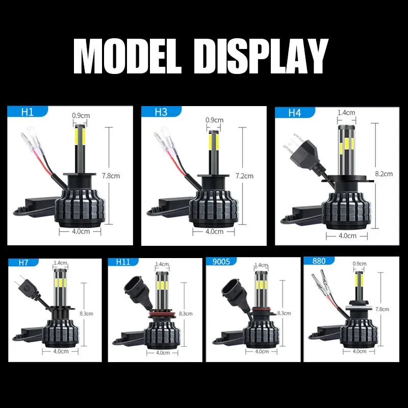 LED Headlight Car Light 6 Side led lights for car H8 H11 H7 H9 9006/HB4 9005/HB3 9012 200W Led Headlight Bulb Super Bright 12V