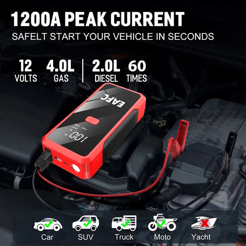Power Bank 1200A/600A Jump Starter Portable Battery Charger Car Booster 12V Auto Starting Device Emergency Car Battery Starter