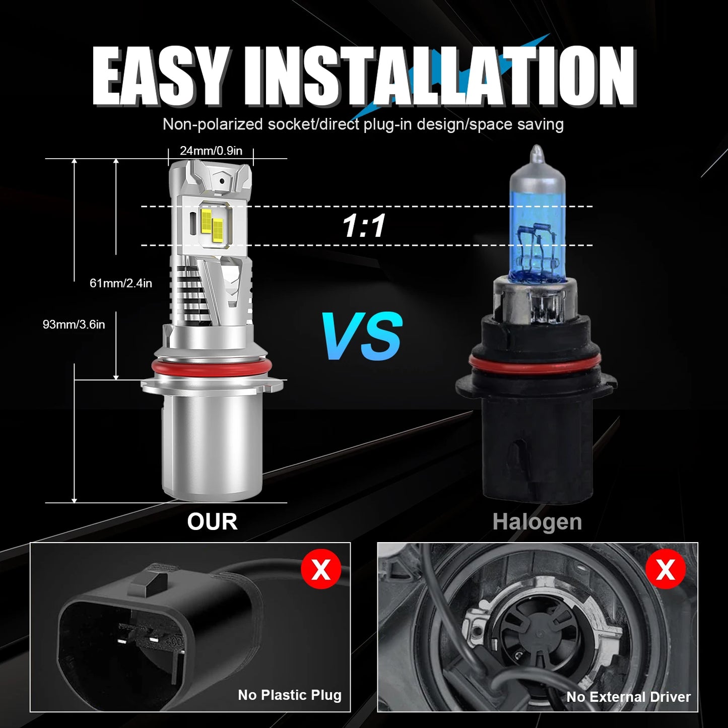 2x 9007 HB5 LED Car Headlight Bulb High Low Beam 30000LM 120W Canbus Fog Lamp Wireless with Fan Super Bright High power LED Bulb