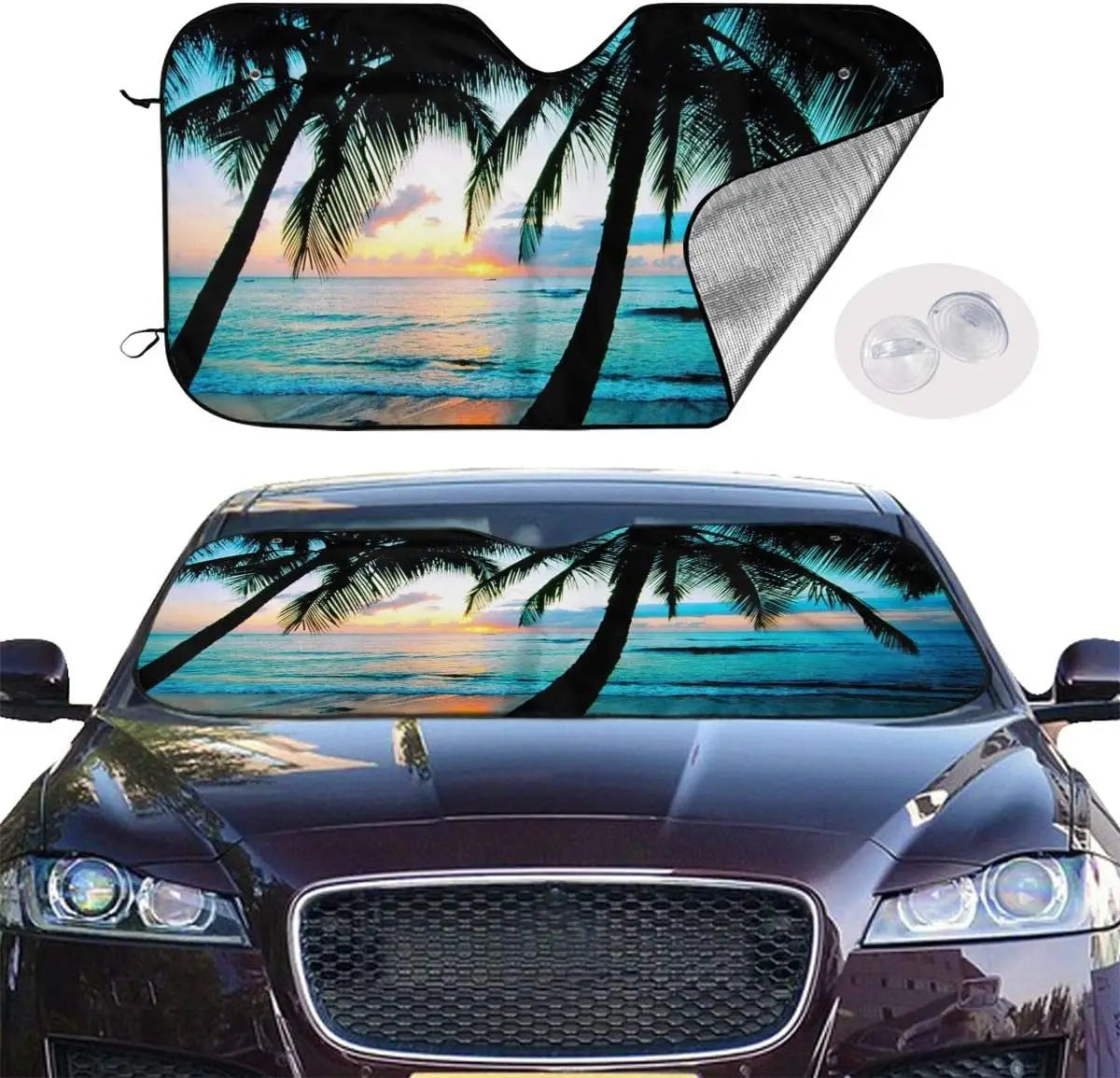California Palm Tree Beach Car Windshield Sun Shade Auto Sunshade for Car Truck SUV Blocks Rays Sun Visor Protector 130x70cm