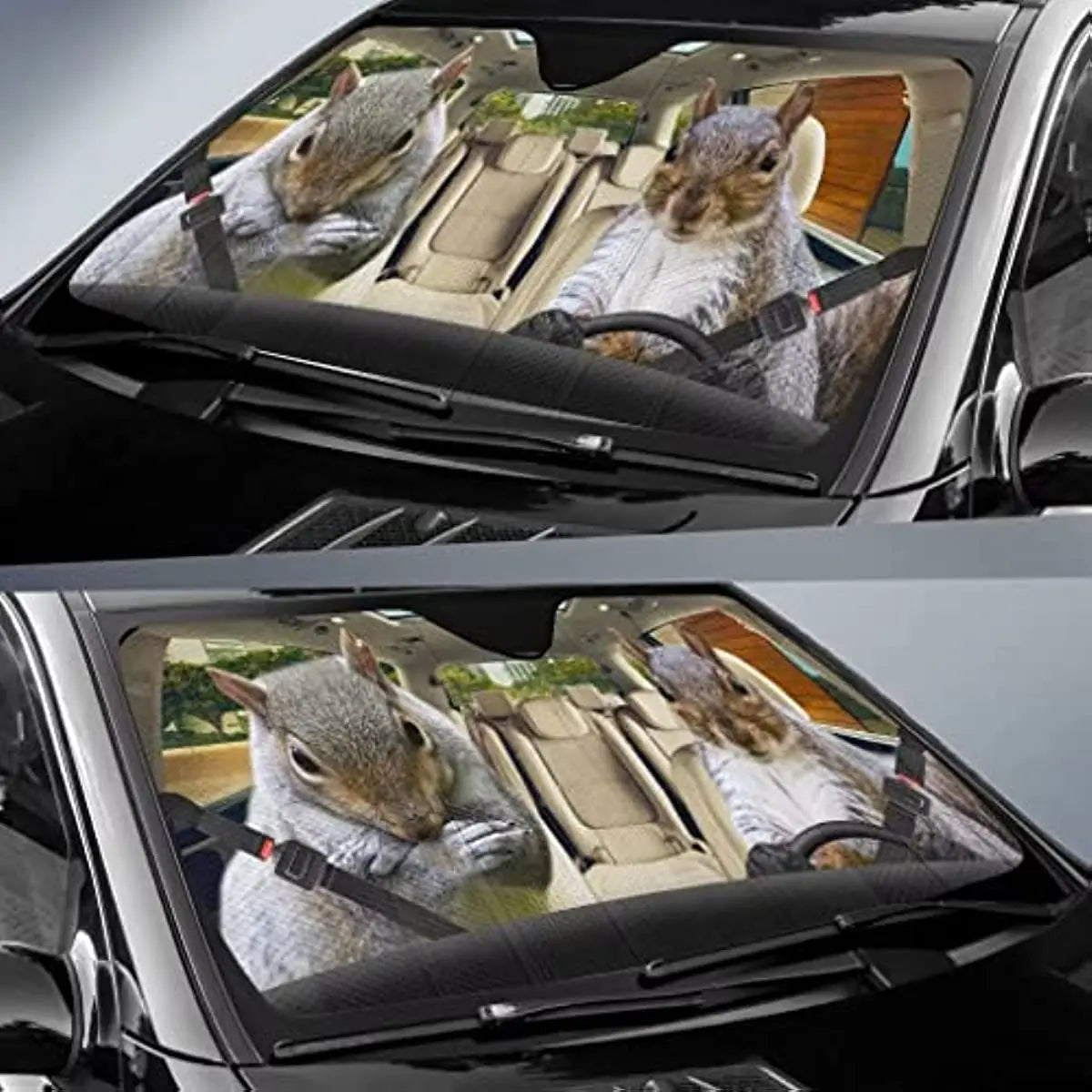 Funny Squirrel Driver Auto Windshield Sun Shade,Animal Car Front Window Visor Vehicle Sun Block Cover Anti-UV Sunshade Fit Truck