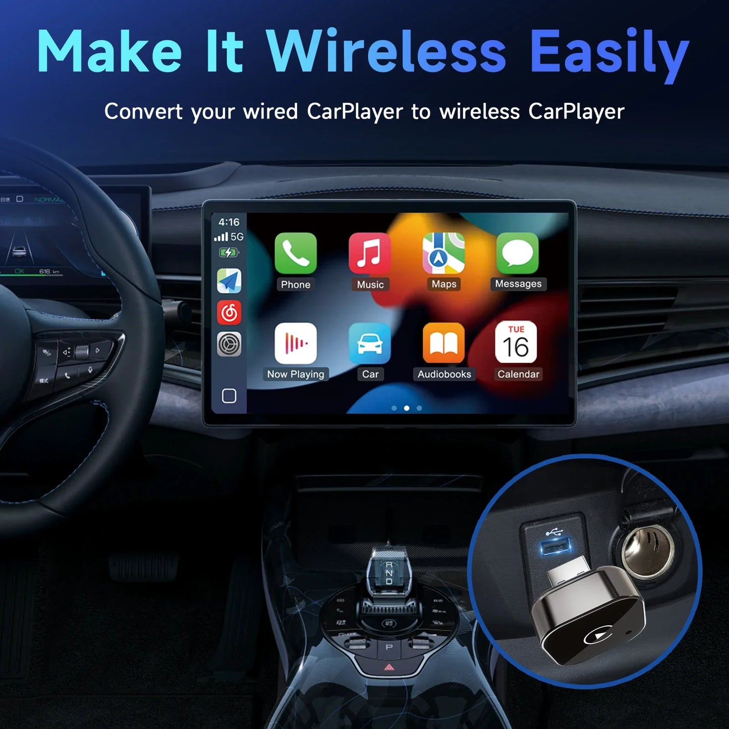 Wireless Carplay Adapter for Android iPhone Auto 2 in1 Wired to Wireless AI Box USB Connection For Volvo Benz Mg Kia Chery VW