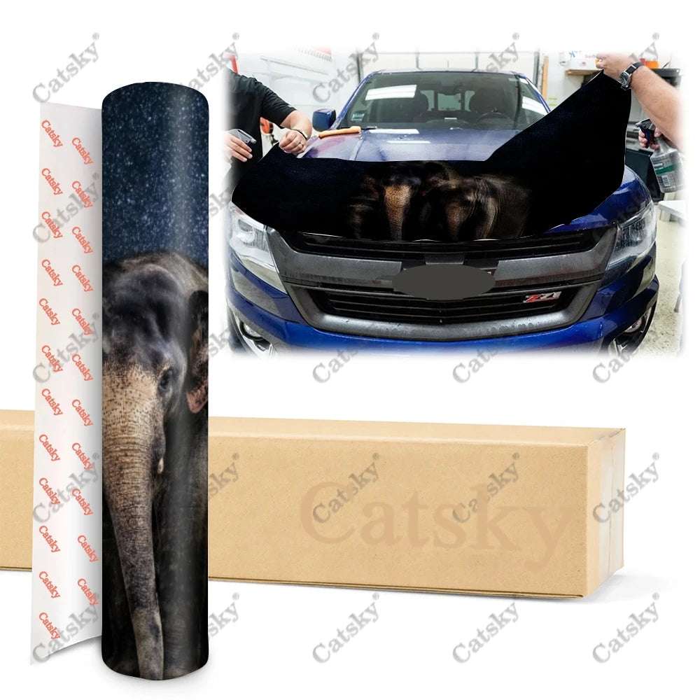 Animal - Elephant Car Hood Vinyl Stickers Wrap Vinyl Film Engine Cover Decals Sticker Universal Car Hood Protective Film