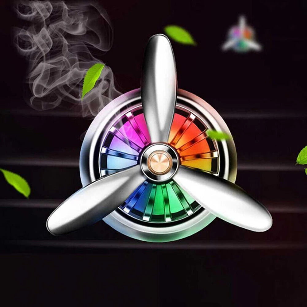 Car Air Freshener Rotating LED Fragrance Dispenser Fragrance Car Propeller Air Outlet 3-leaf Fan Car Diffuser For Air Vent